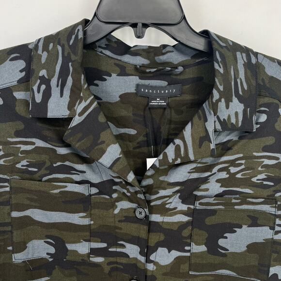 Sanctuary Camo Print Longer Length Tunic Top Shirt Womens Size Medium - Picture 2 of 7